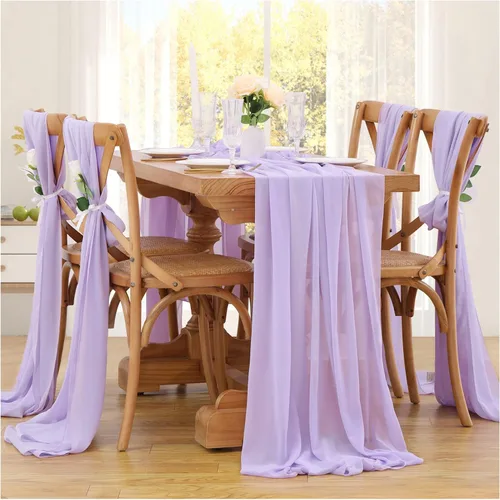 Miniatura 30 de SoarDream - Camino de mesa de gasa, color rosa bebé, de 27 x 120 pulgadas, camino de mesa de estilo romántico ideal para fiesta de boda Púrpura claro