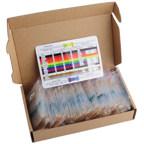 1460pcs 1/4W 73 valores 1% de tolerancia de resistencia electrónica de película metálica Kit surtido 10R-1M Ohm con una cinta adhesiva para Arduino