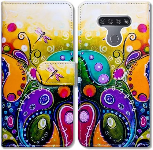 Bcov Funda para LG K51/LG Reflect (LM-K500), diseño de libélula colorida funda de piel con tapa y ranura para tarjeta soporte para LG K51/LG Q51