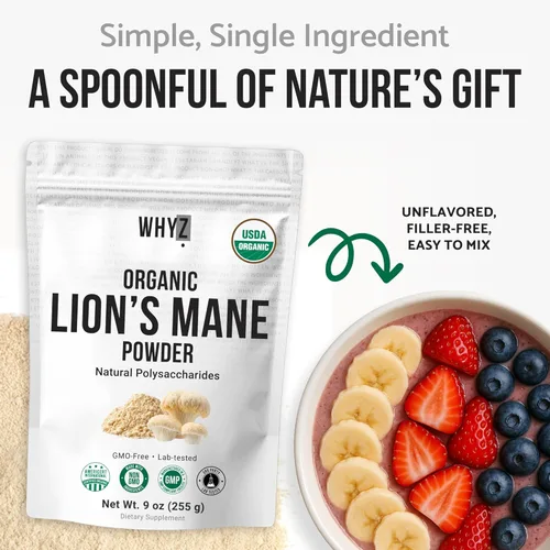Miniatura 5 de Polvo orgánico de hongo de melena de león en polvo para cuerpo fructífero, superalimento liofilizado, polisacáridos naturales sin sabor
