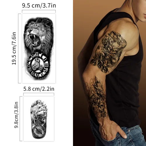 Miniatura 3 de Tatuajes temporales para adultos, manga completa, tatuajes falsos tradicionales de la vieja escuela, tatuajes de rosas de flores para mujeres