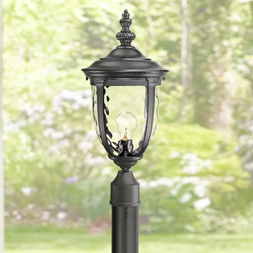Miniatura 2 de John Timberland Bellagio - Poste de luz tradicional para exteriores con poste de base plana texturizado, negro, 99 3/4 pulgadas, vidrio martillado