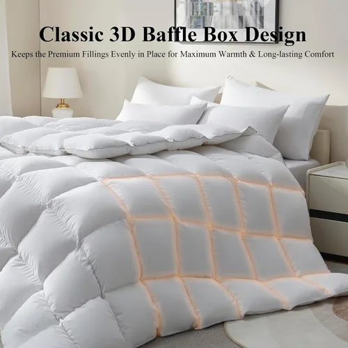 Miniatura 6 de Ubauba Edredón de Plumón de Ganso Tamaño Queen - Relleno de Edredón Esponjoso Blanco para Todas las Estaciones - Edredón de Ropa de Cama de Hotel
