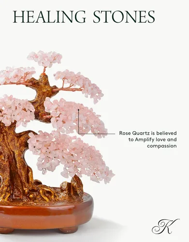 Miniatura 2 de KALIFANO Árbol de cristal de chakra de cuarzo rosa natural (1,251 piedras preciosas) con propiedades curativas – Bonsái Feng Shui árbol de dinero