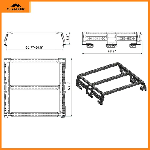Miniatura 8 de CLAMBER Overland Portaequipajes de Cama para Camioneta de Tamaño Completo con/sin Rieles de Cama Ancho Ajustable Compatible con Ford Serie F