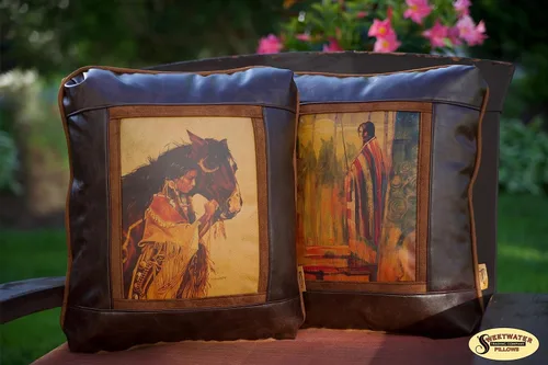 Miniatura 7 de Sweetwater Trading Company Almohadas decorativas artísticas de cuero de lujo, decoración del hogar, almohadas de sofá (bandera americana)