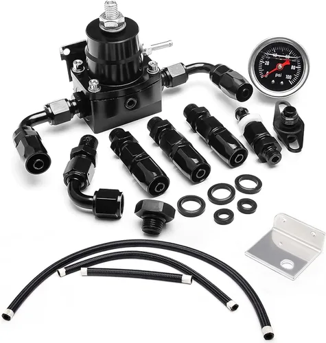Kit regulador de presión de combustible EFI con retorno de derivación 0-100psi, manómetro de presión, conectores de manguera de línea de combustible
