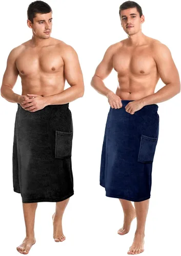 Miniatura 10 de Tudomro 2 toallas de baño para hombre, toalla grande de rizo ajustable con bolsillo para después de la ducha, para hombres, regalo, spa, Gris