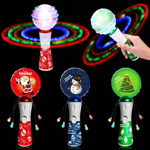 Shappy Juguete giratorio con luz de Navidad de 3 piezas, varita LED de Papá Noel de 8.7 pulgadas, regalo divertido giratorio y colorido para