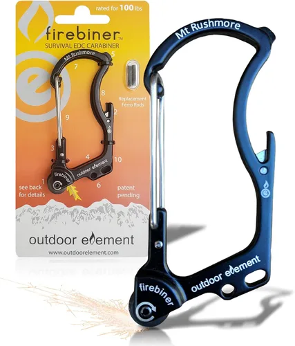 Miniatura 9 de OUTDOOR ELEMENT Firebiner Custom Engraved 6-in-1 Fire Starter Carabiner Multitool – Survival Gear EDC Keychain with Utility Blade, Bottle Opener