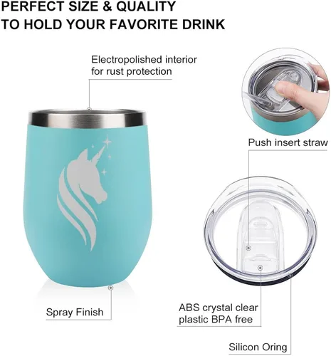 Miniatura 4 de Vaso de vino personalizado para mujer con tapa, grabado personalizado, aislados, de acero inoxidable, texto al vacío, regalos para café, vino, plata