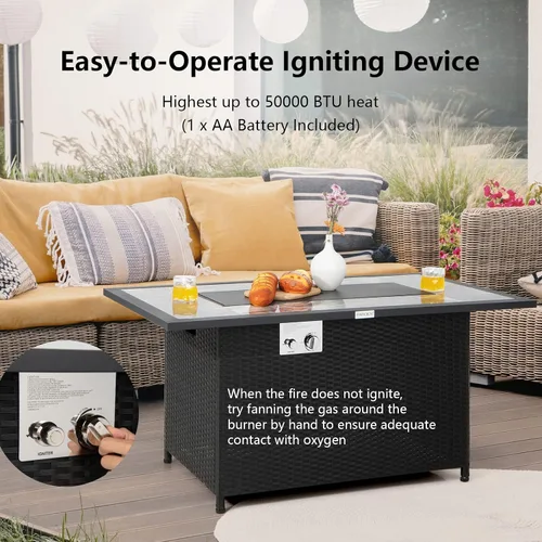 Miniatura 4 de Tangkula Patiojoy - Mesa de mimbre para fogata de propano para patio, de 52 pulgadas, mesa de fuego de gas para exteriores de 50,000 BTU