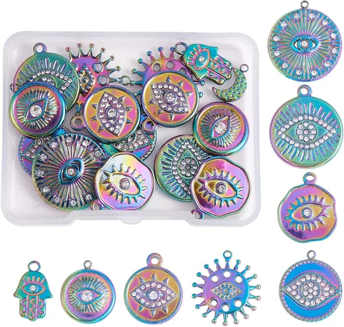 Miniatura 13 de 14 dijes de estrella de luna 304 de acero inoxidable con diamantes de imitación colgantes para manualidades, joyas, collares, aretes, suministros