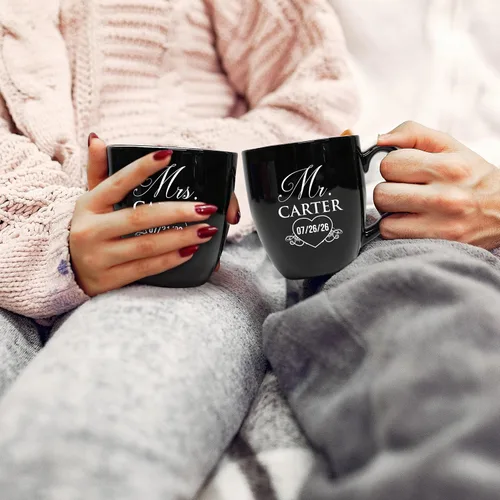 Miniatura 4 de My Personal Memories Juego de 2 tazas personalizadas de café con leche de 16 onzas para parejas, regalo personalizado para novia, novio suyo, ella