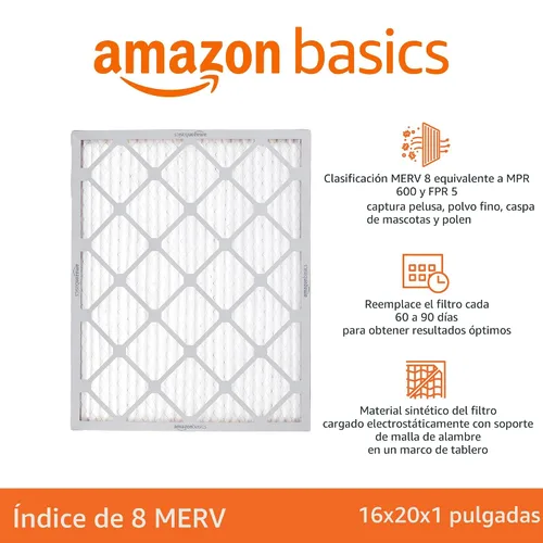 Miniatura 2 de Amazon Basics Paquete de 6 filtros de aire de 16 x 20 x 1, MERV 8 filtros para horno de CA (tamaño real: 15.75 x 19.75 x 0.75 pulgadas)