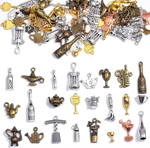 Miniatura 14 de stino - Abalorios de metal para hacer joyas 100 gramos, lote de adornos tibetanos en plata y bañados en oro para hacer joyas de collar, aretes