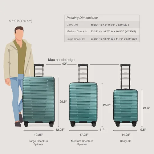 Miniatura 7 de U.S. Traveler Boren - Maleta de viaje de policarbonato resistente con 8 ruedas giratorias, asa de aluminio