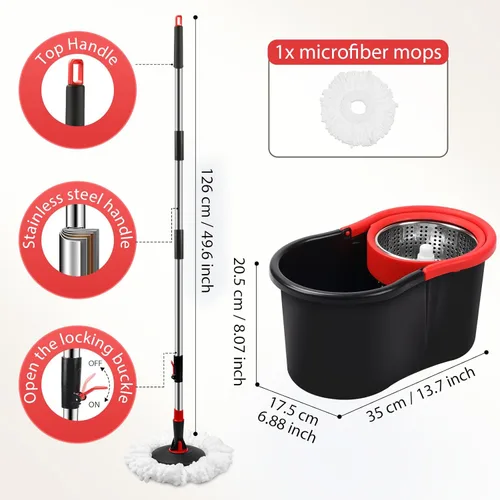 Miniatura 2 de Trapeador giratorio y cubo, trapeador y cubo con escurridor para el hogar, herramienta de limpieza de pisos de cubo giratorio 360 con 1 cabezal