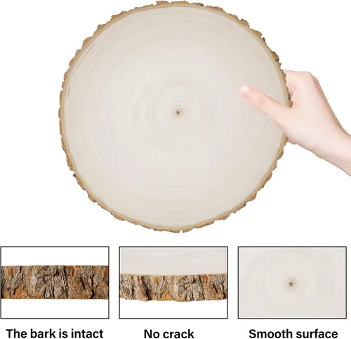 Miniatura 3 de Prsildan Paquete de 4 rebanadas circulares de madera grandes, de 8 a 10 pulgadas, centros de mesa de madera sin terminar, manualidades redondas