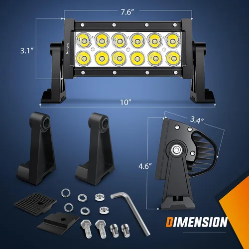 Miniatura 2 de Nilight Barra de luz LED, 2 unidades, 7.5 pulgadas, 36 W, 2520 lúmenes, LED, vainas LED antiniebla, parachoques de techo, trabajo todoterreno