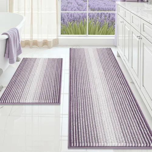 Miniatura 48 de BSICPRO Juegos de Alfombras y Tapetes para Baño, Juego de Alfombra de Baño de Felpilla Gruesa Absorbente de 2 Piezas Antideslizante, Tapetes Suaves