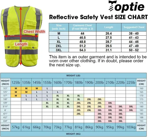 Miniatura 5 de TopTie Personaliza tu logotipo reflectante chaleco de seguridad cremallera frontal con 9 bolsillos, cumple con las normas ANSI/ISEA Clase 2 Azul