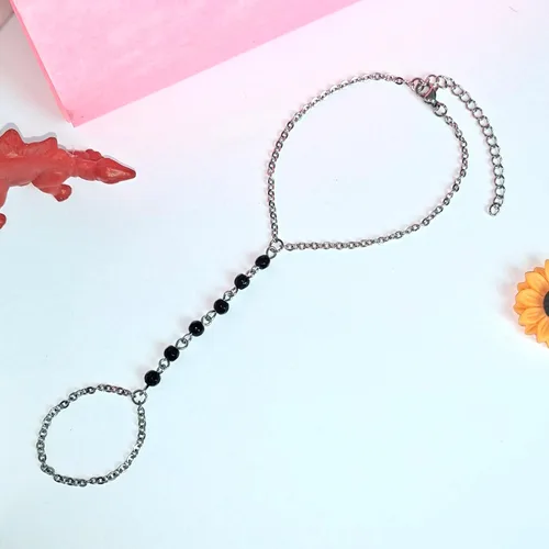 Miniatura 2 de 7 Pulseras de Dedo de Chakra Anillo Cadena de Mano de Ágata Negra Pulsera de Ojo de Mal para Mujeres