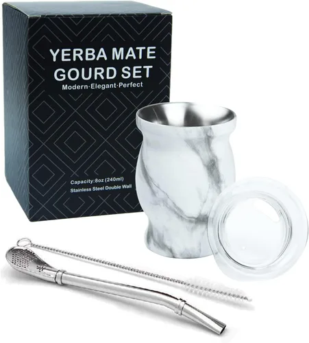 Miniatura 7 de LA FEE Yerba Mate Juego de Calabaza Natural/Taza de Té Marrón (Taza de Mate Tradicional Original - 8 Onzas), Incluye Bombilla de Yerba Mate