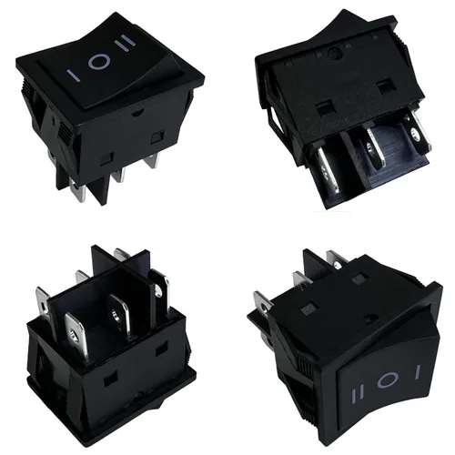 Miniatura 25 de Interruptor basculante DPST On-Off Unilluminated Negro 4 Pin 1.220x0.984 in Rectangular Snap-in Interruptor de alimentación de palanca