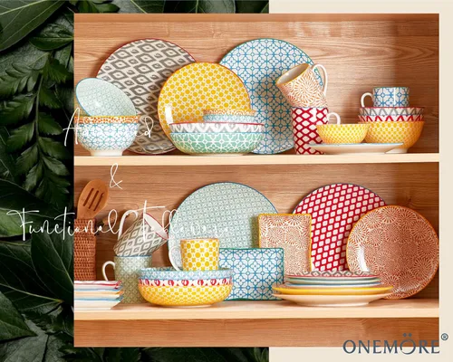 Miniatura 7 de ONEMORE - Juego de 6 platos de cena coloridos, platos de ensalada de porcelana de 10.5 pulgadas - Platos de cerámica grandes aptos para microondas
