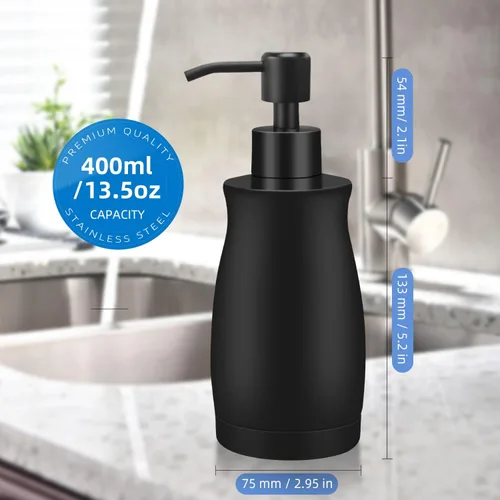 Miniatura 6 de ARKTEK Dispensador de jabón negro mate de acero inoxidable de 13.5 onzas – Dispensador de loción líquida para manos, dispensador de jabón recargable