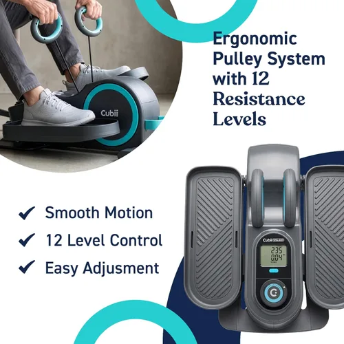 Miniatura 5 de Cubii Total Body - Pedal elíptico para usar sentado bajo el escritorio con bandas de resistencia integradas para el cuerpo superior, 12 niveles