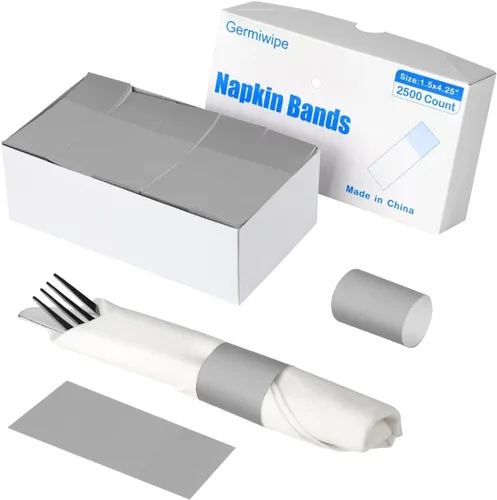 Miniatura 16 de Germiwipe - 2500 servilletas negras, servilleteros de papel autoadhesivos, bandas de cubiertos perfectas para fiestas de cumpleaños, bodas