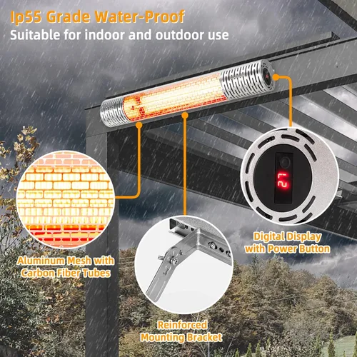 Miniatura 7 de Tangkula Calentador de patio montado en la pared de 1500 W, calentador eléctrico de infrarrojos lejanos para patio con control remoto, 2 ajustes