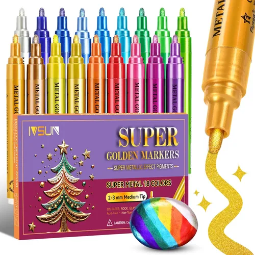 Miniatura 14 de IVSUN Bolígrafos de Pintura Acrílica, 100 Colores Marcadores de Pintura de Doble Punta con Punta Fina y Punta de Pincel para Piedra, Madera, Lienzo
