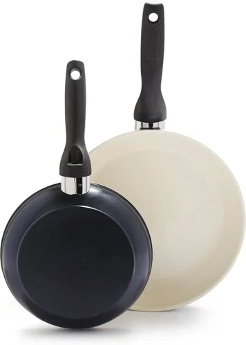 GreenPan Rio - Juego de sartenes de freír de 8" y 10 pulgadas, sin PFAS, utensilios de cocina antiadherentes de cerámica saludable, asas de Negro