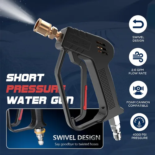 Miniatura 4 de Pistola de lavado a presión – Pistola de lavado de energía corta de 4000 PSI con giro de 360°, conexión rápida de 3/8 pulgadas, mango
