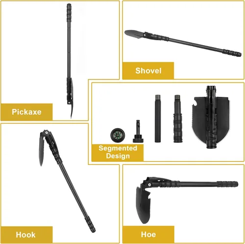 Miniatura 7 de Pala de campamento, (24.21 pulgadas) Survival Off Road E Tool Pala plegable con pico, bolsa portátil, acero de alto carbono, para excavar