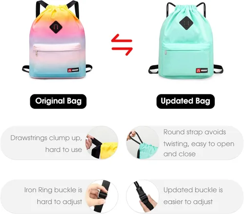 Miniatura 2 de WANDF Mochila de nailon con cordón espacio para zapatos resistente al agua para gimnasio compras deporte o yoga