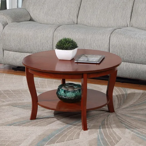 Miniatura 11 de HomeStock Global Greatness - Mesa auxiliar redonda con estante, acabado de madera, mesa de estilo clásico de transición, estantería espaciosa de dos