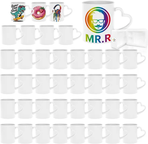 Miniatura 8 de MR.R Juego de 36 tazas de café de cerámica blanca con mango de corazón para lavavajillas de 11 onzas en blanco para lavavajillas, taza clásica de 2