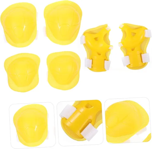 Miniatura 4 de VANZACK Rodilleras para niños y niñas, 6 unidades, equipo de protección deportiva, ciclismo, patinaje, de 4 a 16 años, color amarillo, resistentes