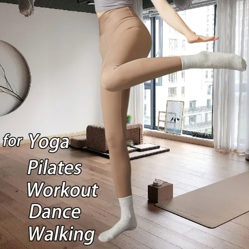Miniatura 2 de Calcetines de agarre para mujer, calcetines de yoga para pilates, antideslizantes, barre danza, hospital, correr, lindo, de algodón, 3/4 pares