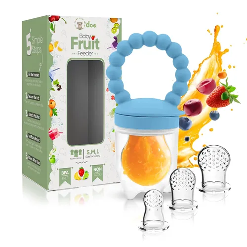 O'doe Comedero de frutas | Chupete de frutas para bebés con 1 comedero y 3 pezones | Sin BPA, alimentador de alimentos para bebés y mordedor de