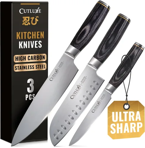 Miniatura 18 de Cuchillo Santoku – Cuchillo japonés ultra afilado de 5 pulgadas para carne y verduras para picar, hoja de acero inoxidable de alto carbono, mango