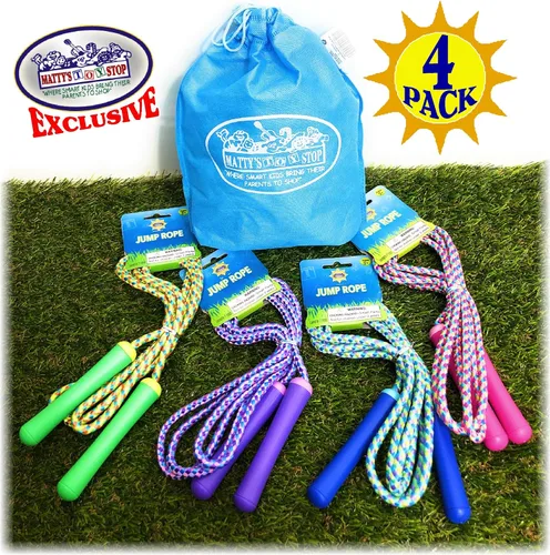 Miniatura 2 de Paquete de 4 cuerdas de saltar de lujo de 7 pies (7 pies) rosa, verde, morado y azul, paquete de fiesta con bolsa de almacenamiento Matty's Toy Stop