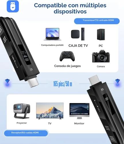 Miniatura 4 de Beyn - Transmisor y receptor inalámbrico HD, pantalla LED mejorada 2026, decodificación 4K y salida de 1080P, extensor inalámbrico HD Plug and Play