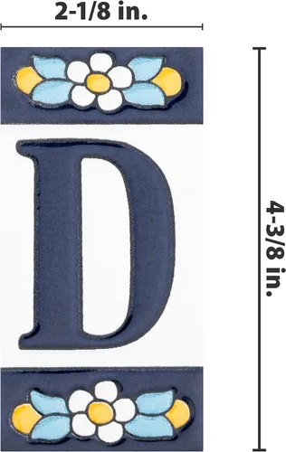 Miniatura 4 de Sevillano Flora Address Letters D 2-1/8" x 4-3/8" - Azulejo de pared de cerámica