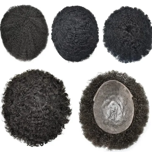 Miniatura 18 de LYRICAL HAIR Afro Toupee para hombres negros, sistemas de reemplazo de cabello humano afro ondulado de 0.236 pulgadas, inyección de poliuretano