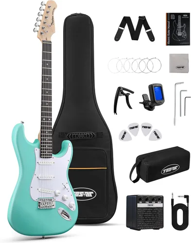 Miniatura 21 de Tostar Kit de guitarra eléctrica con amplificador, 39 pulgadas, tamaño completo, 6 cuerdas, ligero, diseño de cuerpo redondeado, interruptor